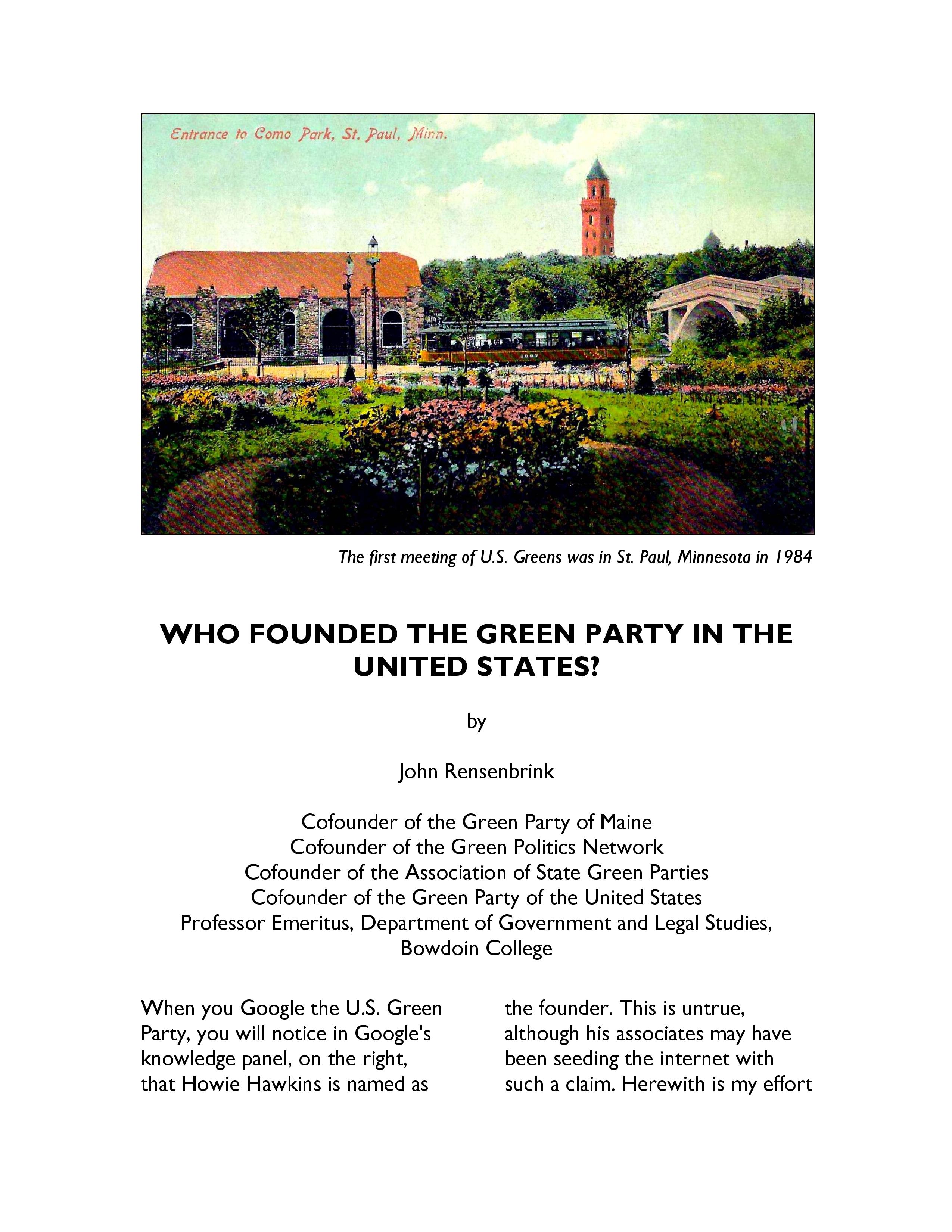 WHO FOUNDED THE GREEN PARTY IN THE UNITED STATES page 001